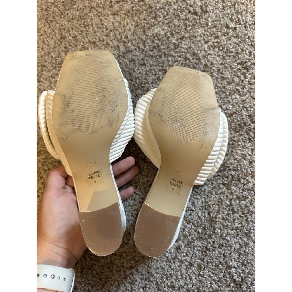 VICI Wilma White Knotted Mule Heels Womens 9 Pleated Slide Block Heel Sandals - Picture 5 of 8